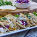 fish tacos with red cabbage slaw