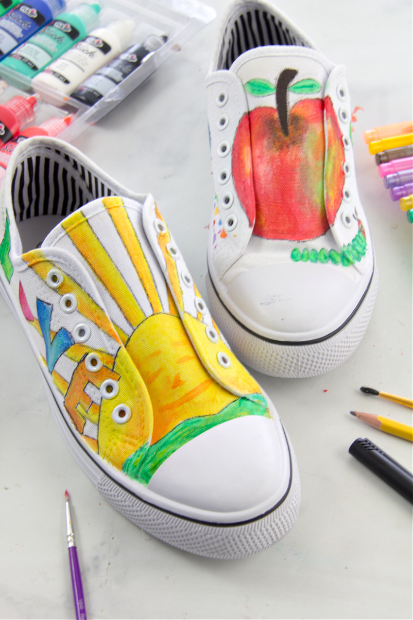 hand painted shoes for teachers inspired by the art of eric carle