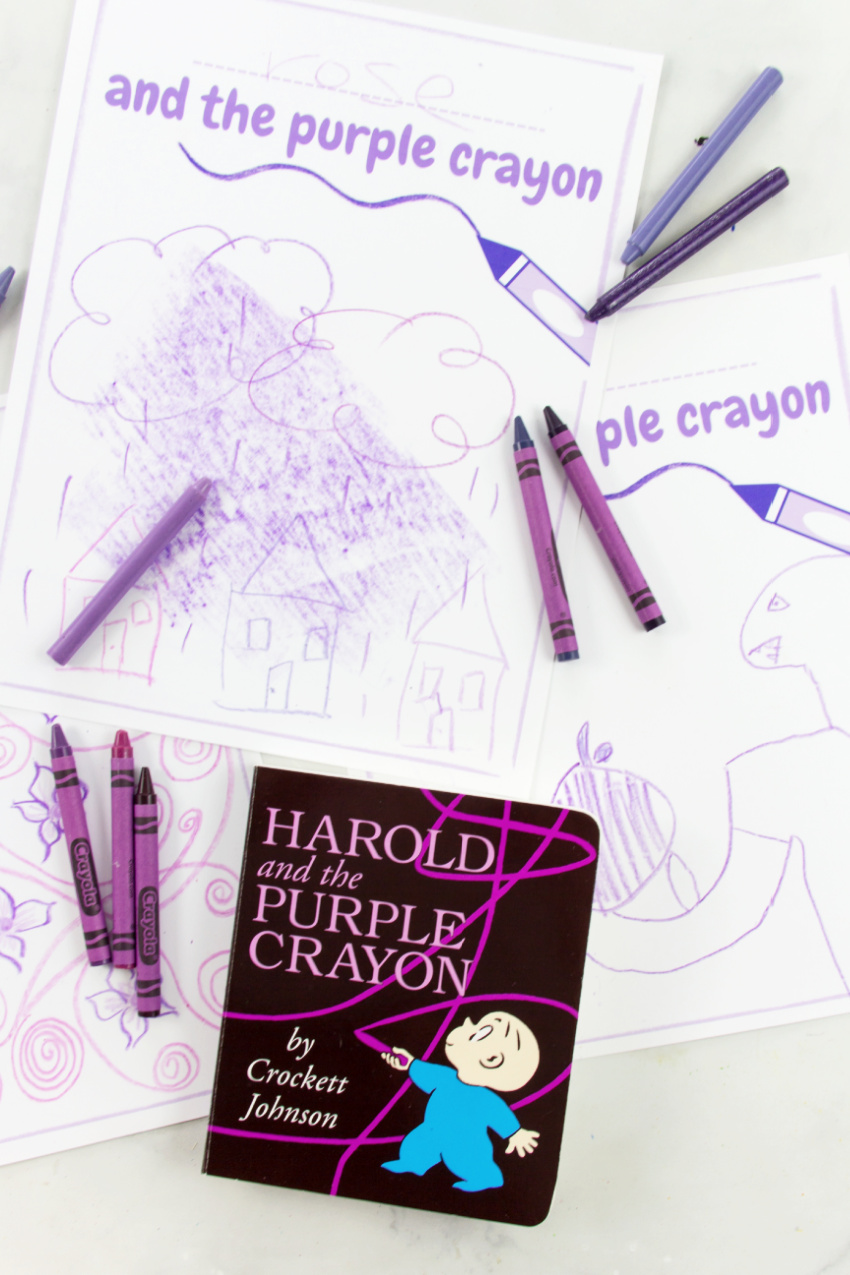 Printable Harold and the Purple Crayon PDF page for kids to draw on with purple crayons.