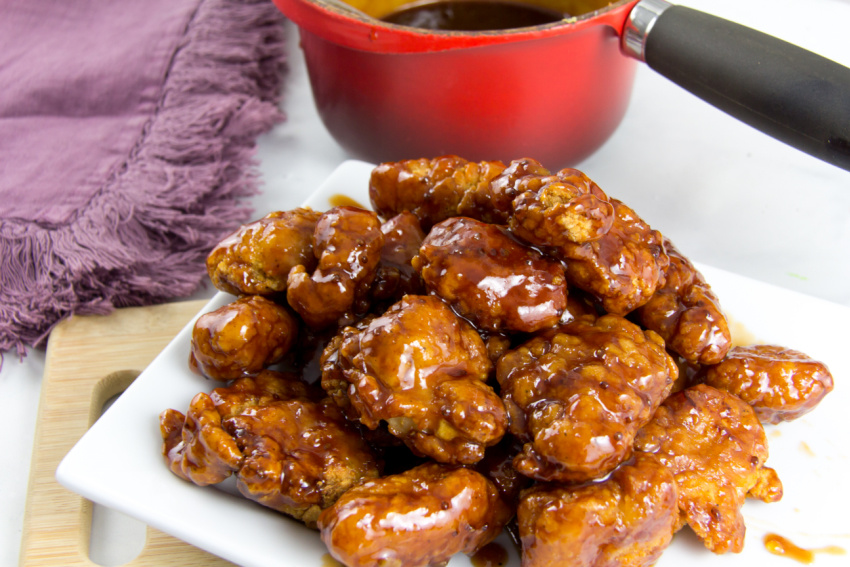 homemade boysenberry barbecue sauce on boneless chicken wings