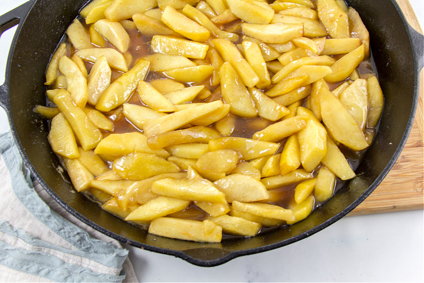 apple compote made in a cast iron skillet