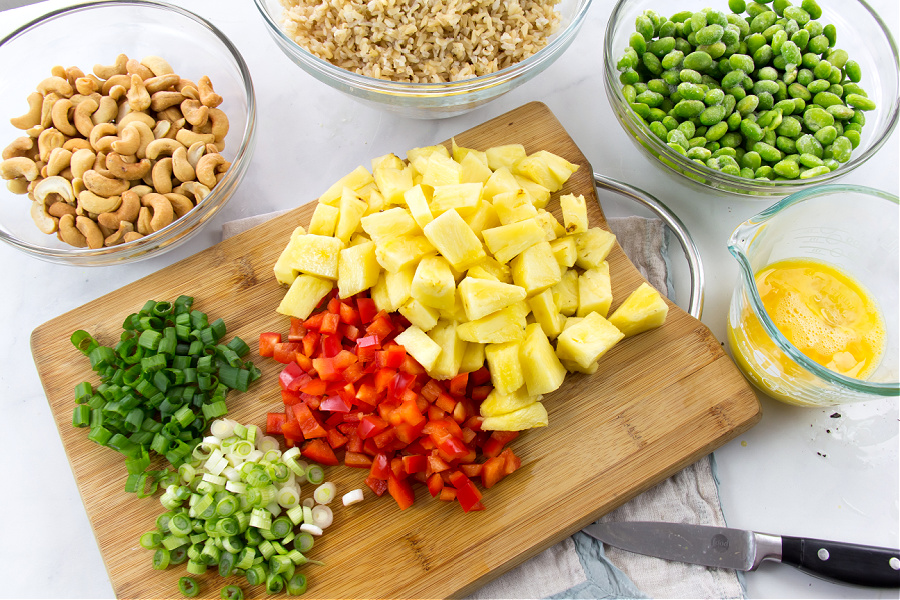 chopped produce for using in fried rice