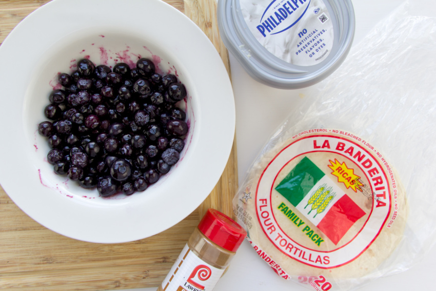 tortillas, blueberries, cream cheese, and cinnamon to make a tortilla breakfast recipe