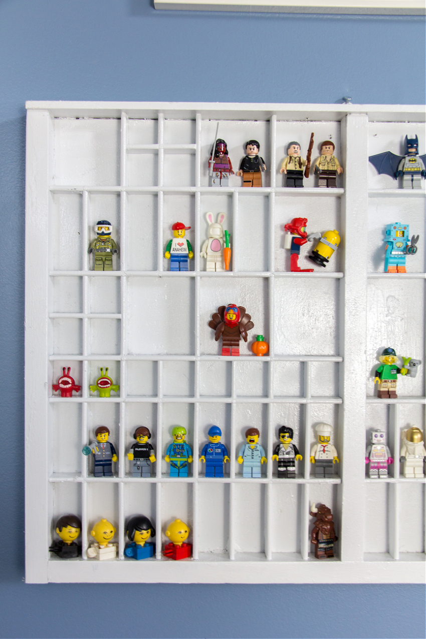 lego minifigure display using a printers typeset tray