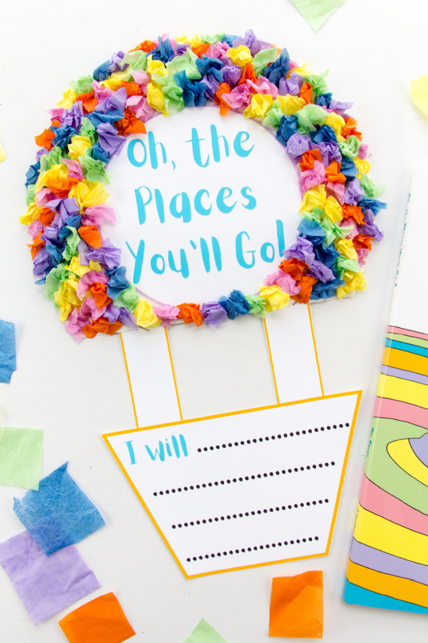 oh the places you'll go hot air balloon craft and writing activity for kids