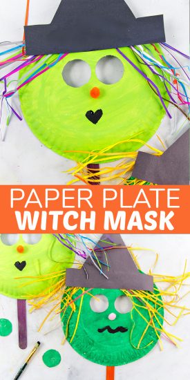 Make a Bright and Colorful Paper Plate Witch Mask - Make and Takes