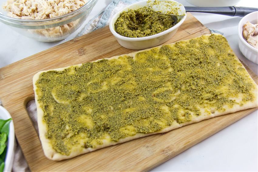 pesto spread on flatbread