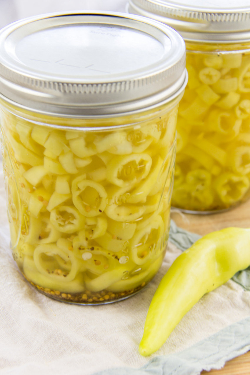 pickled banana peppers in a canning jar