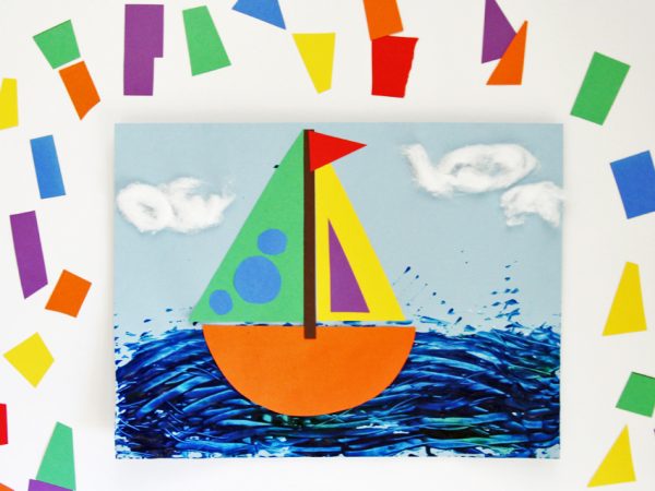 Rainbow Sailboat Collage Art Project for Kids