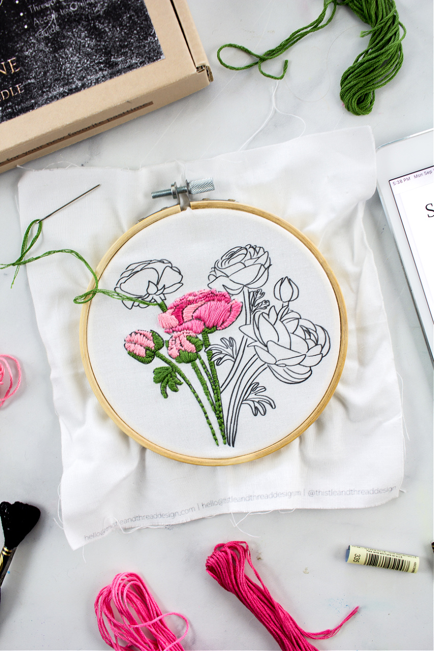 peony embroidery craft kit