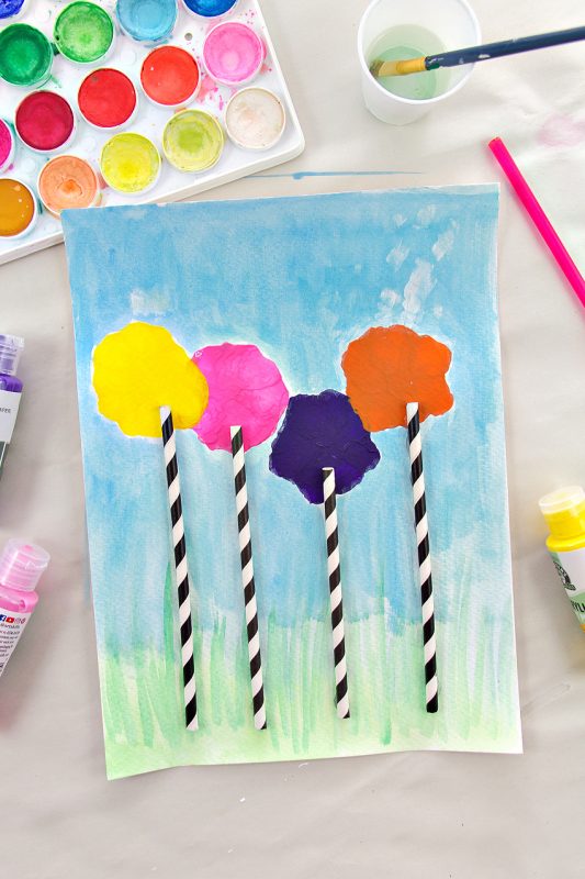 Truffula Trees Blow Painting with Straws - Make and Takes