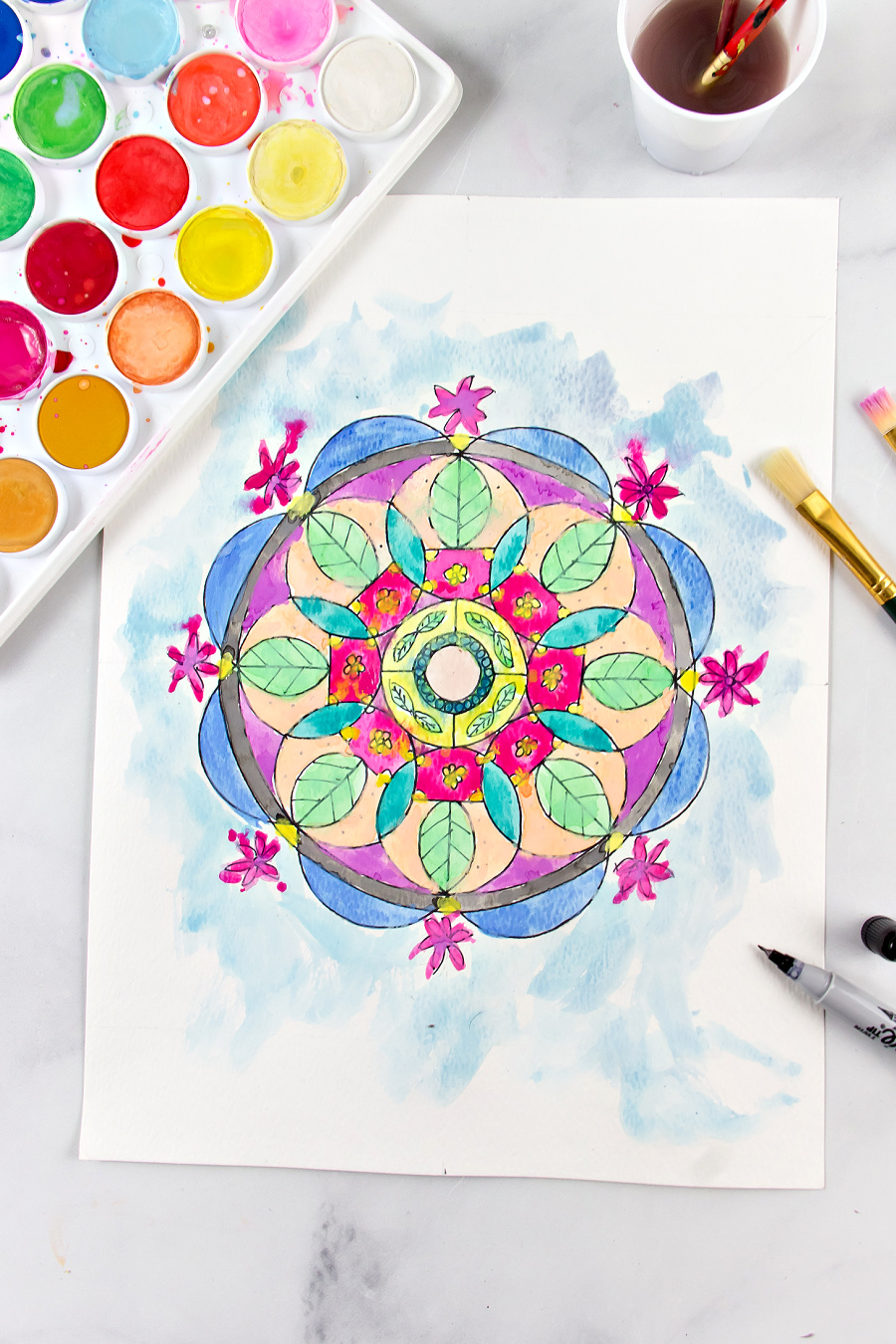 a basic watercolor mandala design for beginners